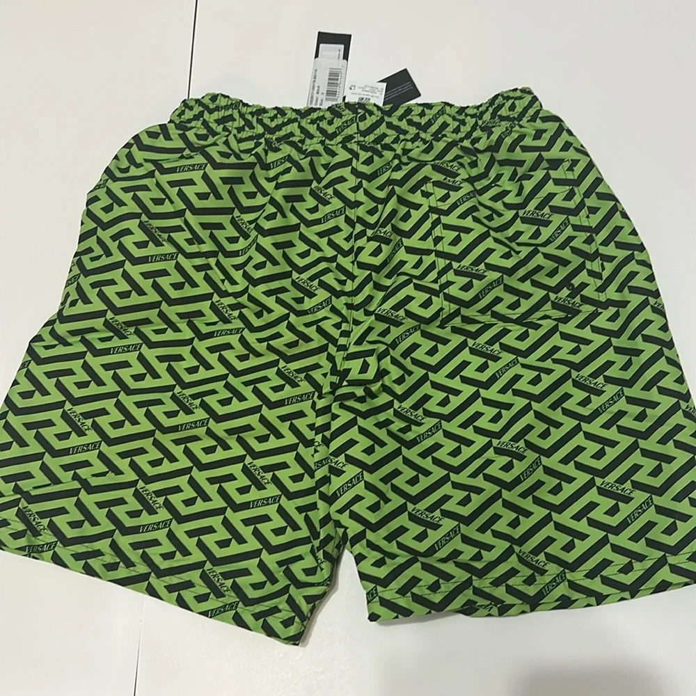 New Authentic VERSACE Green/Black Logo Print Swim Shorts